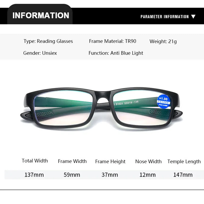 Retro Sports Blue Light Blocking Reading Glasses Unisex